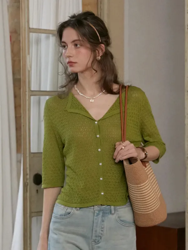 Voka Simple V-Neck Wool Cardigan sold by Simple Retro