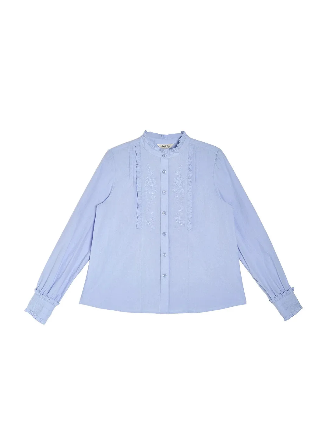 【Final Sale】Kassidy Ruffle Collar Embroidered 100% Cotton Blouse sold by Simple Retro product image thumbnail 2