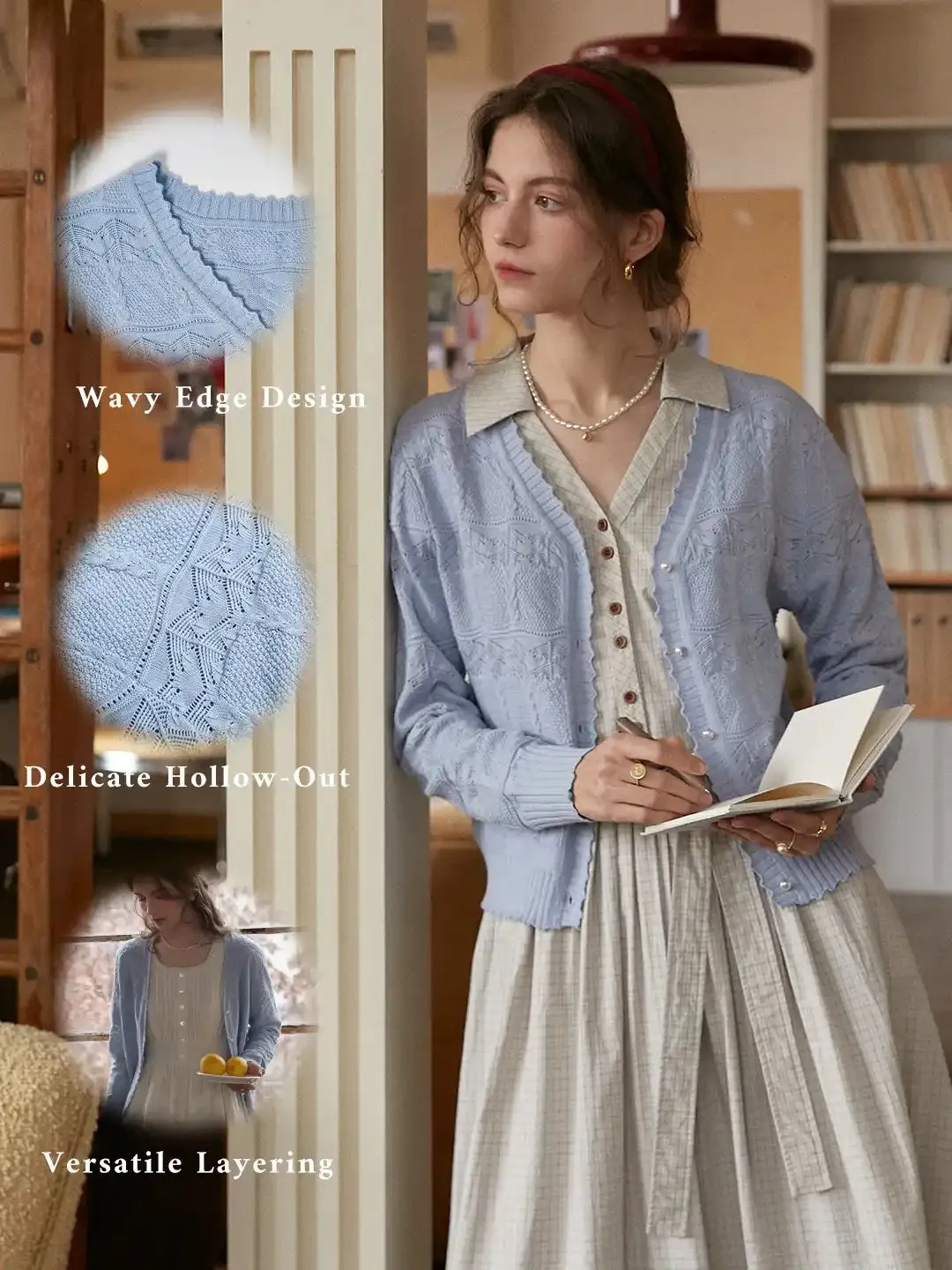 Elouise V-Neck Wool Cardigan sold by Simple Retro product image thumbnail 3