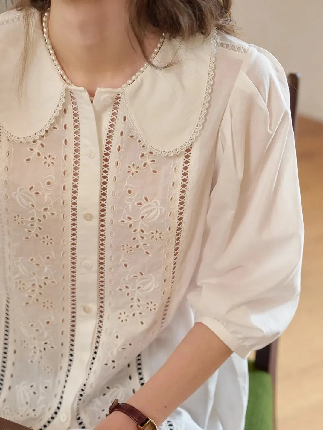 Emmeline Peter Pan Collar 100% Cotton Blouse sold by Simple Retro product image thumbnail 4