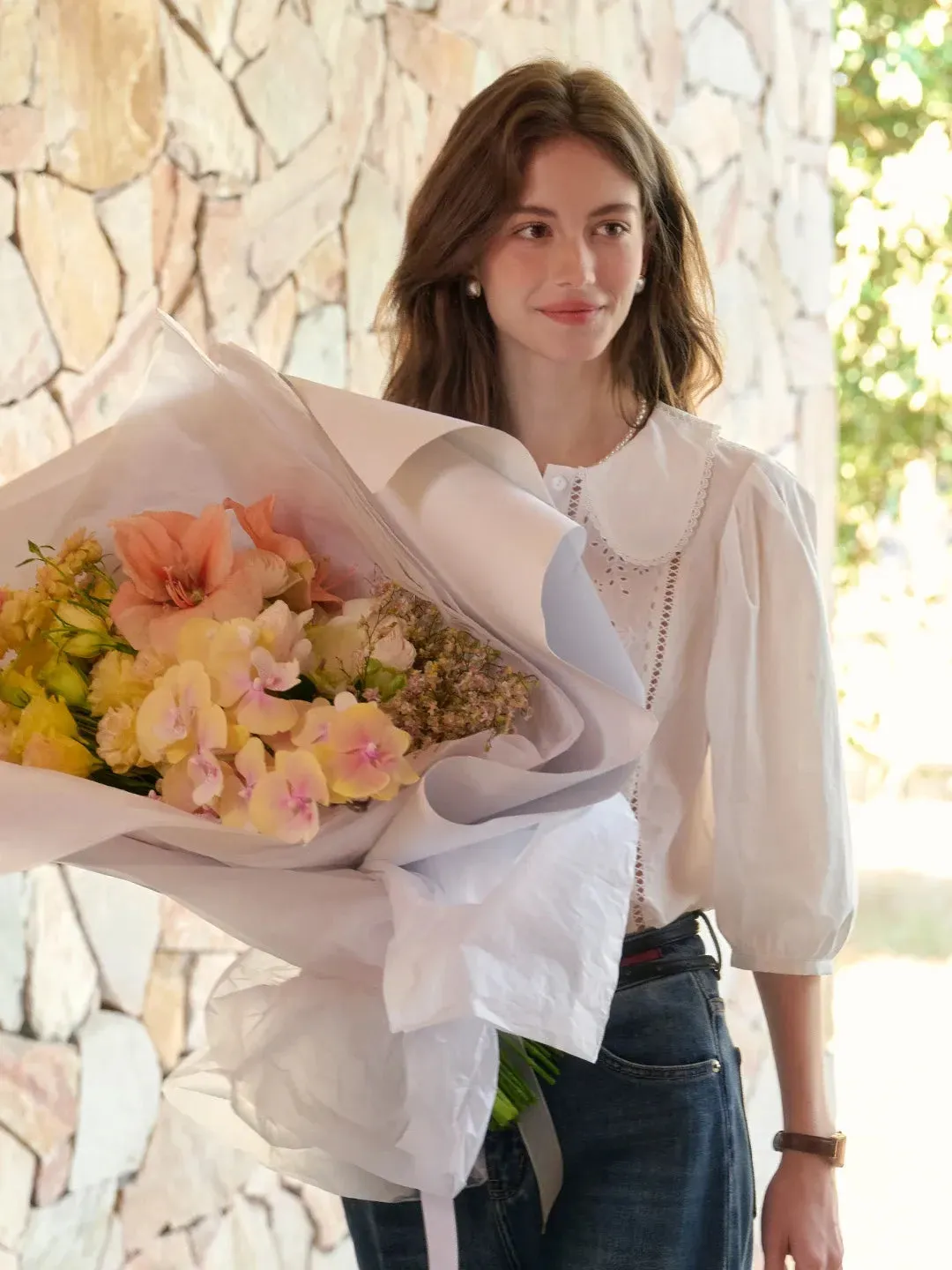 Emmeline Peter Pan Collar 100% Cotton Blouse sold by Simple Retro product image thumbnail 3