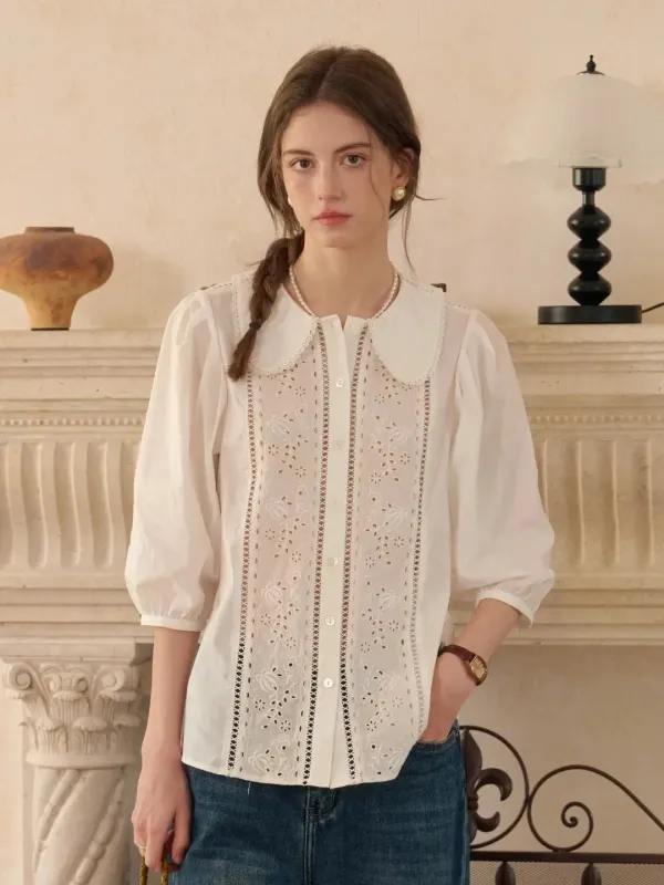 Emmeline Peter Pan Collar 100% Cotton Blouse sold by Simple Retro