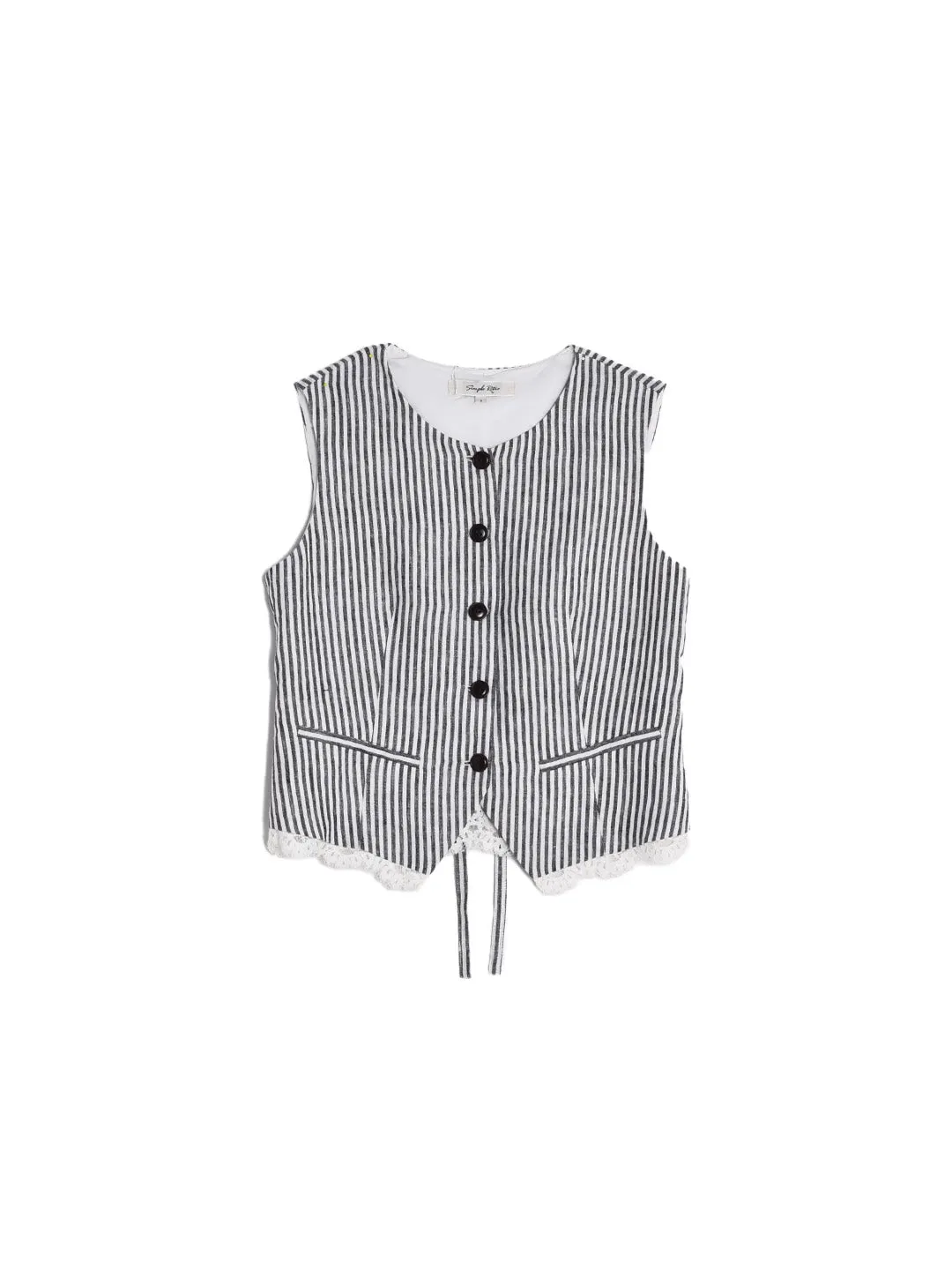Sofia Round Neck Stripe 100% Linen Vest sold by Simple Retro product image thumbnail 2