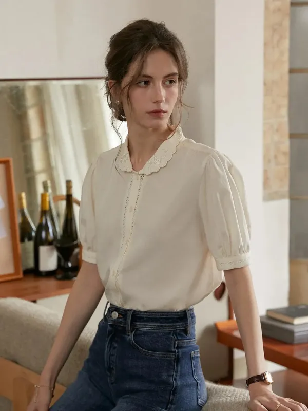 Xyla Peter Pan Collar Hemp Blouse sold by Simple Retro