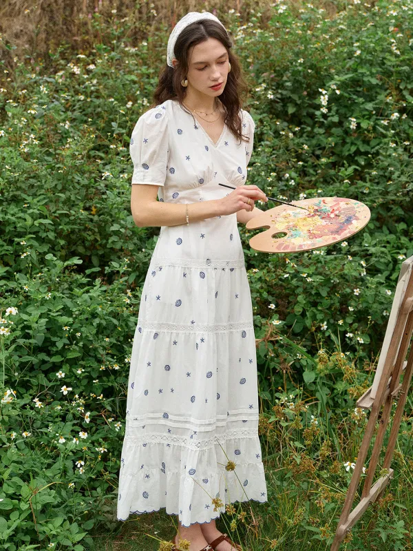 Clare Shell Embroidered Maxi Dress made by Simple Retro