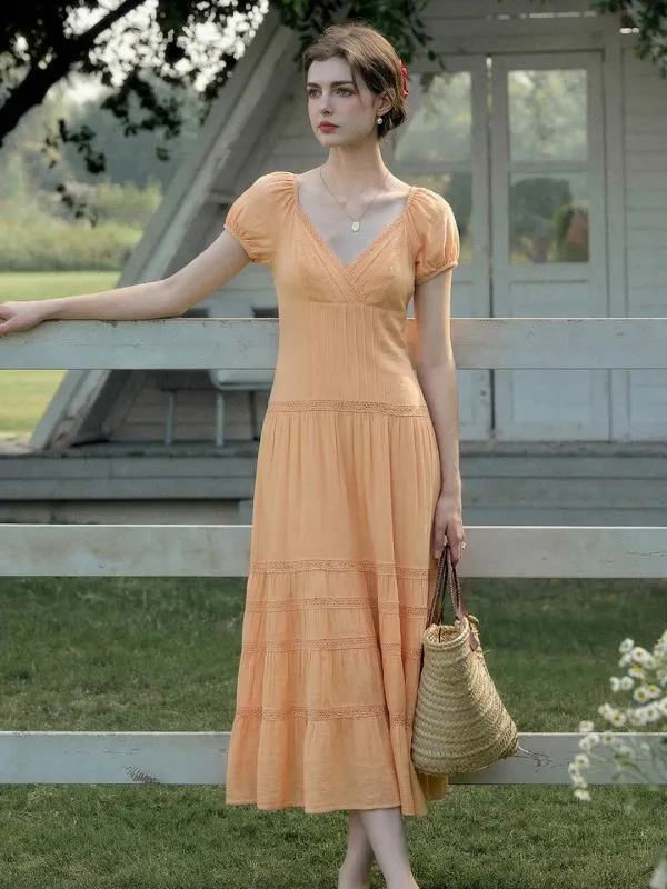 Isla V-Neck Puff Sleeve Dress made by Simple Retro