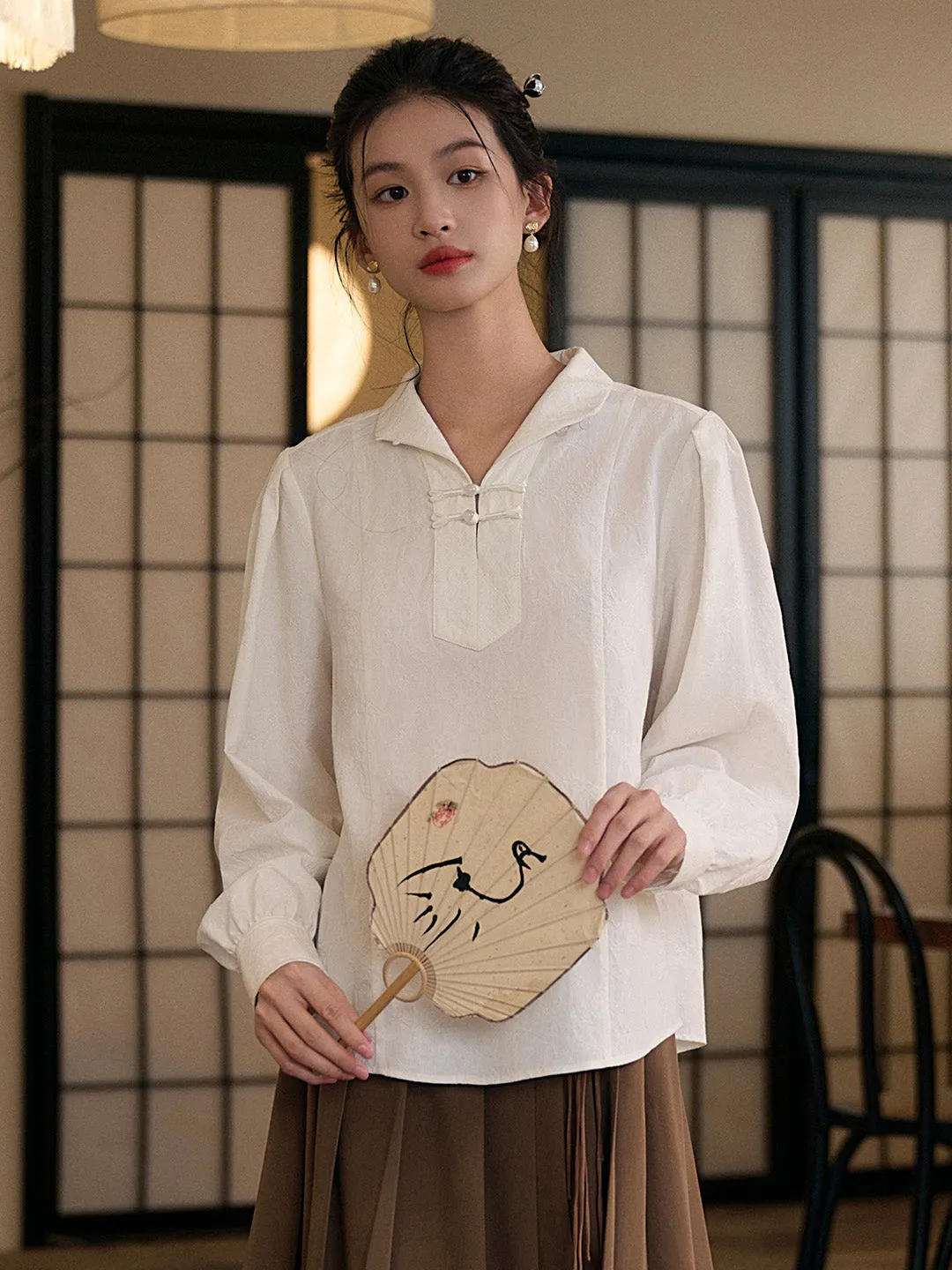 【Final Sale】Dahlia Oriental Frog Button Cotton Blouse sold by Simple Retro product image thumbnail 2