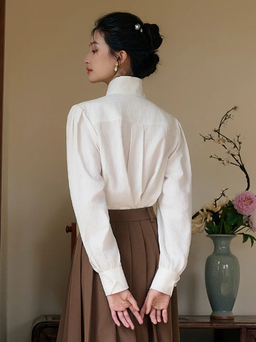 【Final Sale】Dahlia Oriental Frog Button Cotton Blouse sold by Simple Retro product image thumbnail 5