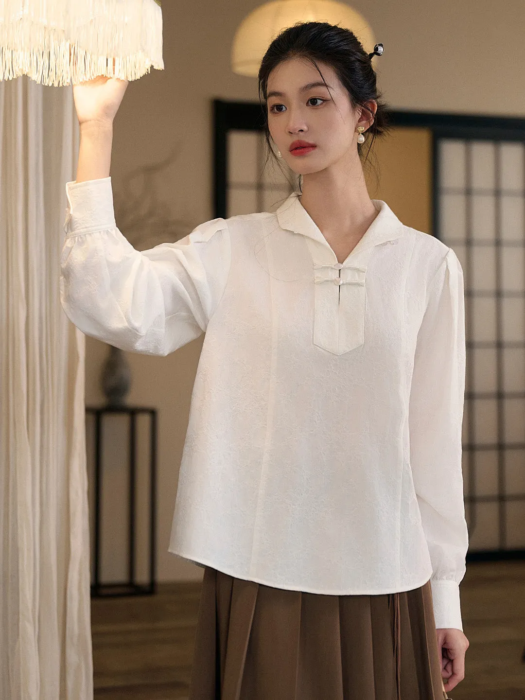 【Final Sale】Dahlia Oriental Frog Button Cotton Blouse sold by Simple Retro product image thumbnail 3