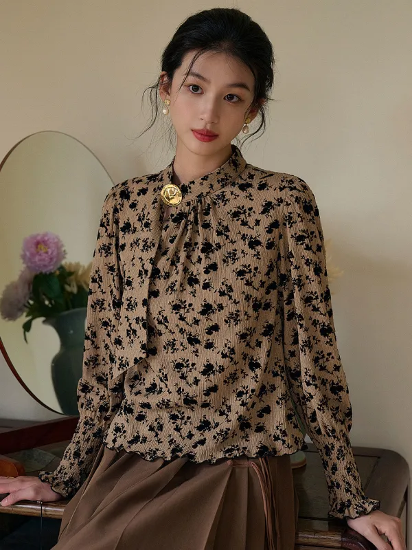 【Final Sale】Josie Stand Collar Floral Blouse made by Simple Retro