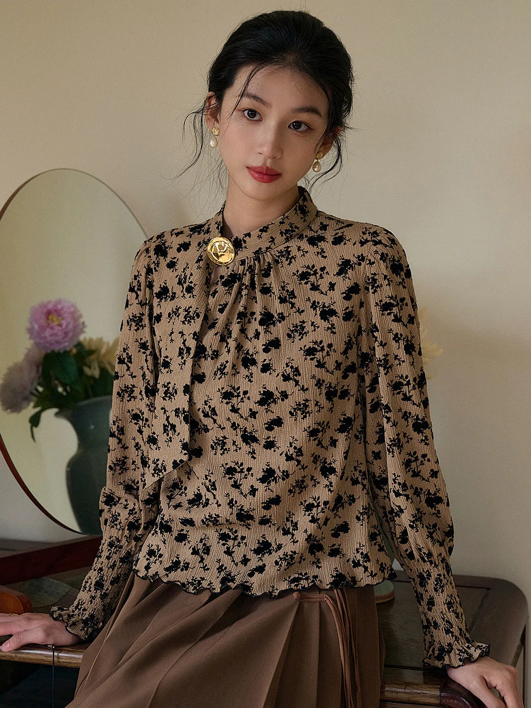 【Final Sale】Josie Stand Collar Floral Blouse sold by Simple Retro
