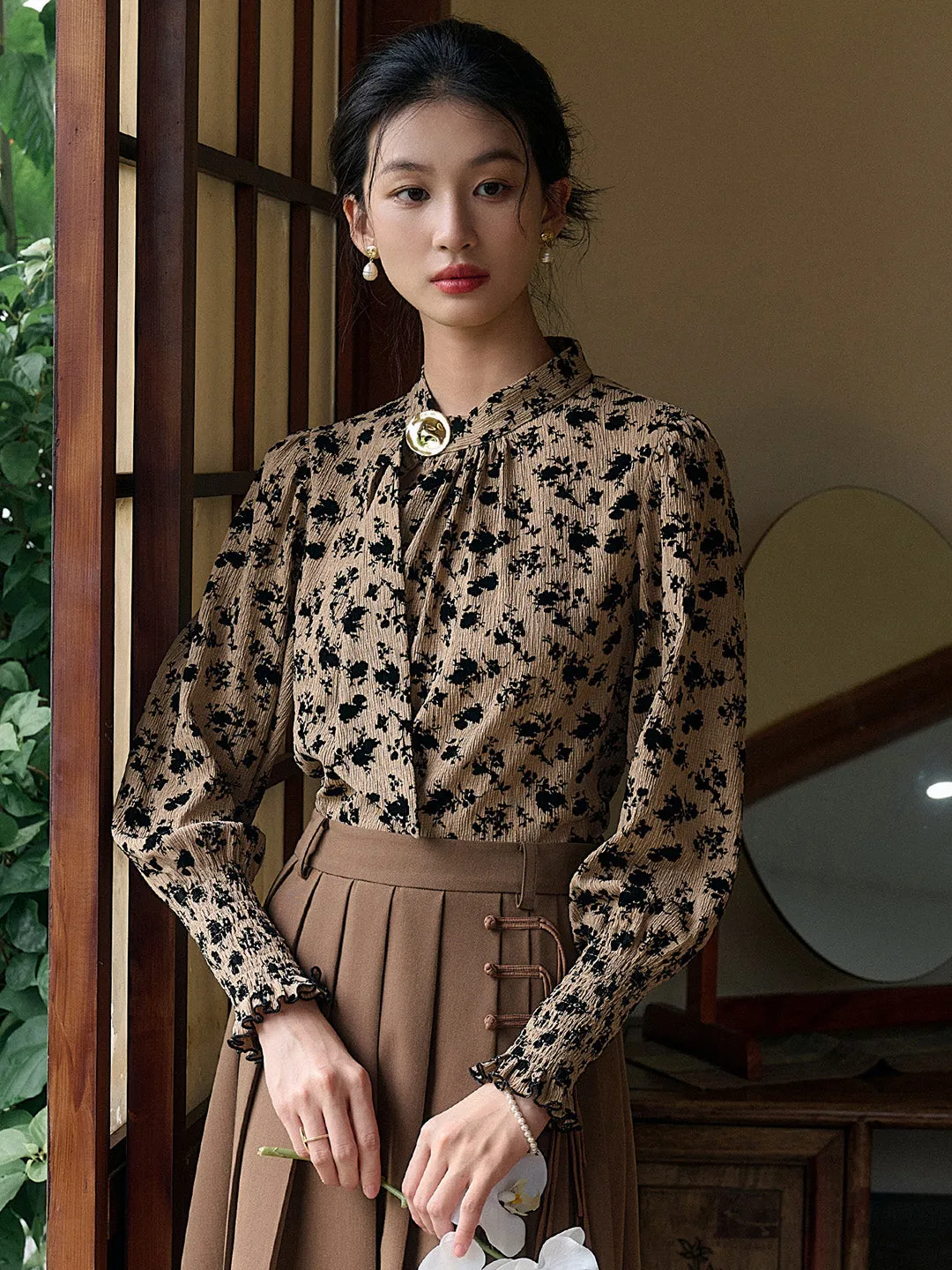 【Final Sale】Josie Stand Collar Floral Blouse sold by Simple Retro product image thumbnail 2
