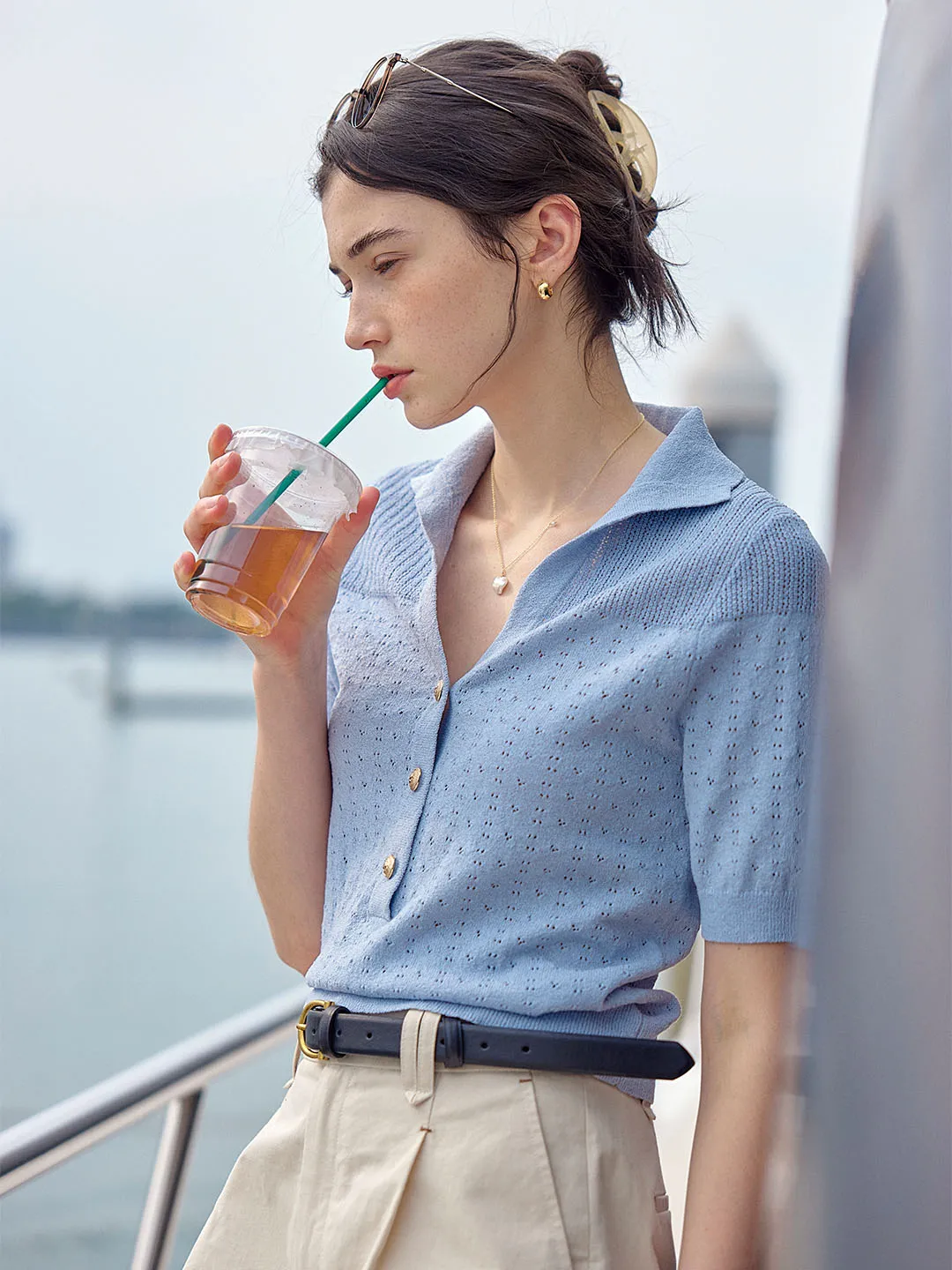 【Final Sale】Florence Polo Neck Short Sleeve Knit sold by Simple Retro product image thumbnail 4