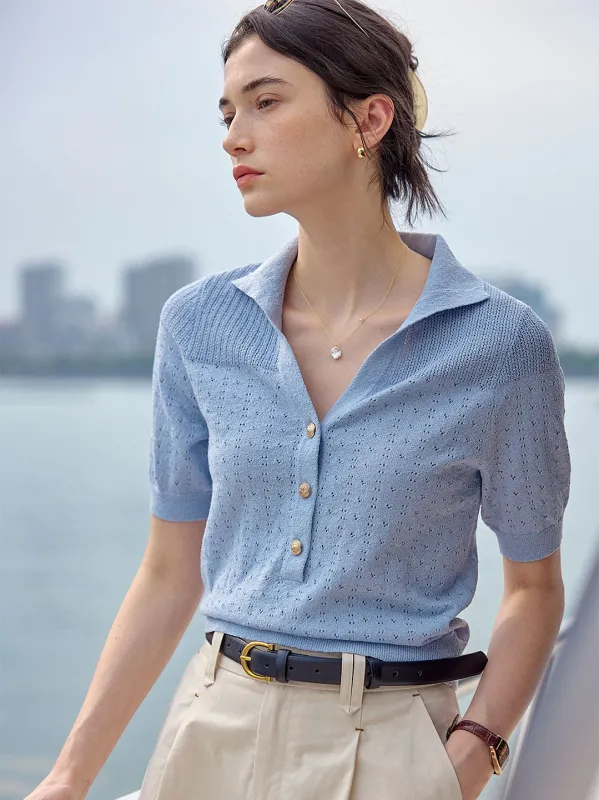 【Final Sale】Florence Polo Neck Short Sleeve Knit made by Simple Retro