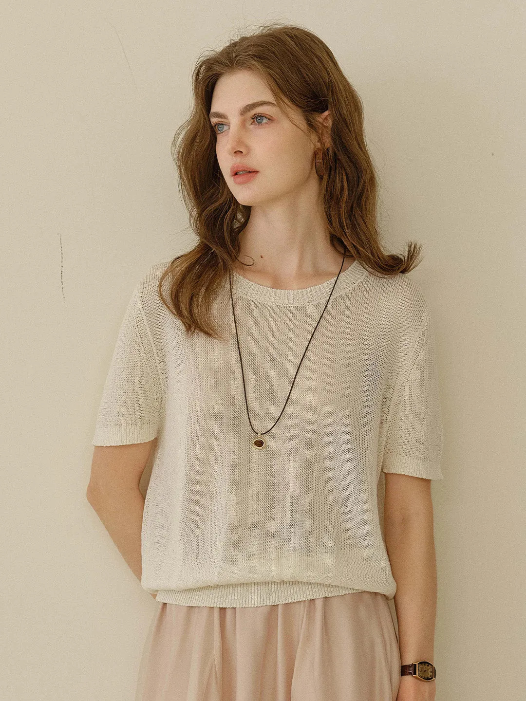 Ainsley Round Neck Light-Knit Blouse sold by Simple Retro product image thumbnail 3