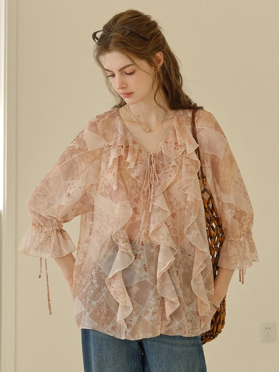 Marlowe Round Neck Ruffle Blouse sold by Simple Retro product image thumbnail 4