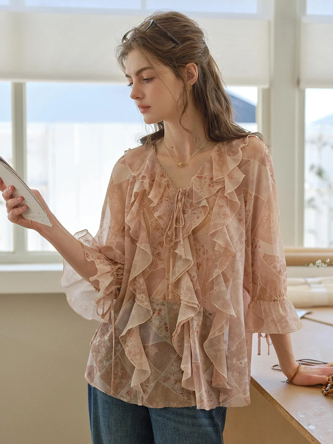 Marlowe Round Neck Ruffle Blouse sold by Simple Retro product image thumbnail 5