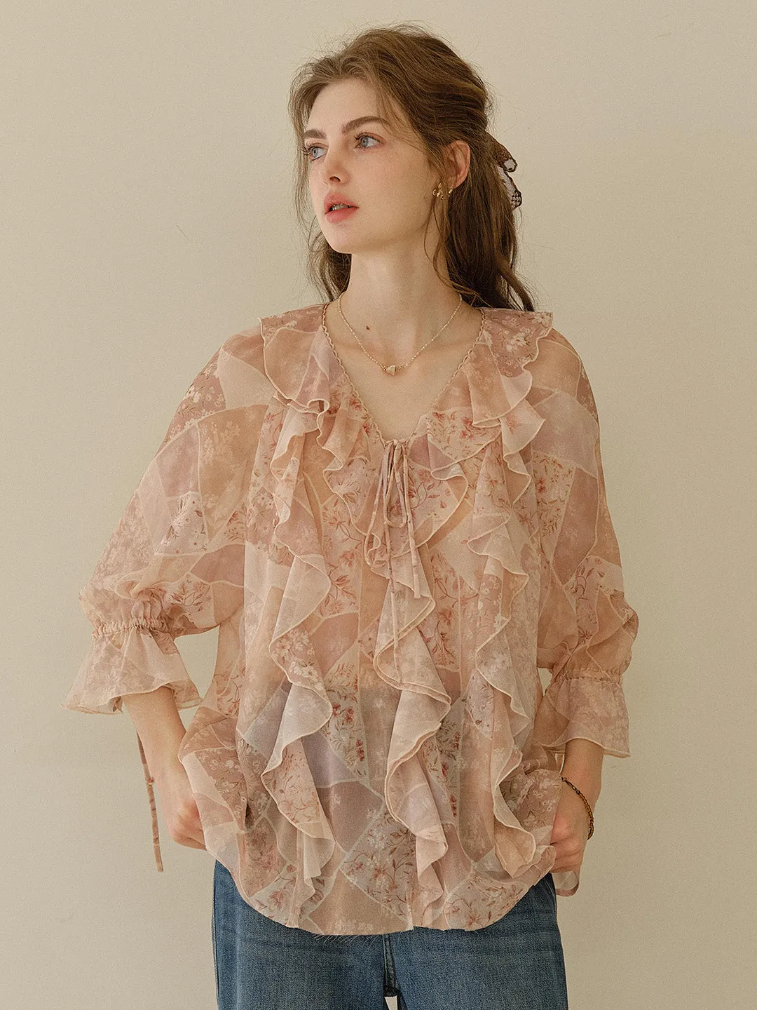 Marlowe Round Neck Ruffle Blouse sold by Simple Retro product image thumbnail 3