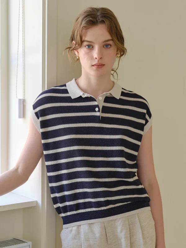 Lily Classic Polo Collar Stripe Blouse made by Simple Retro