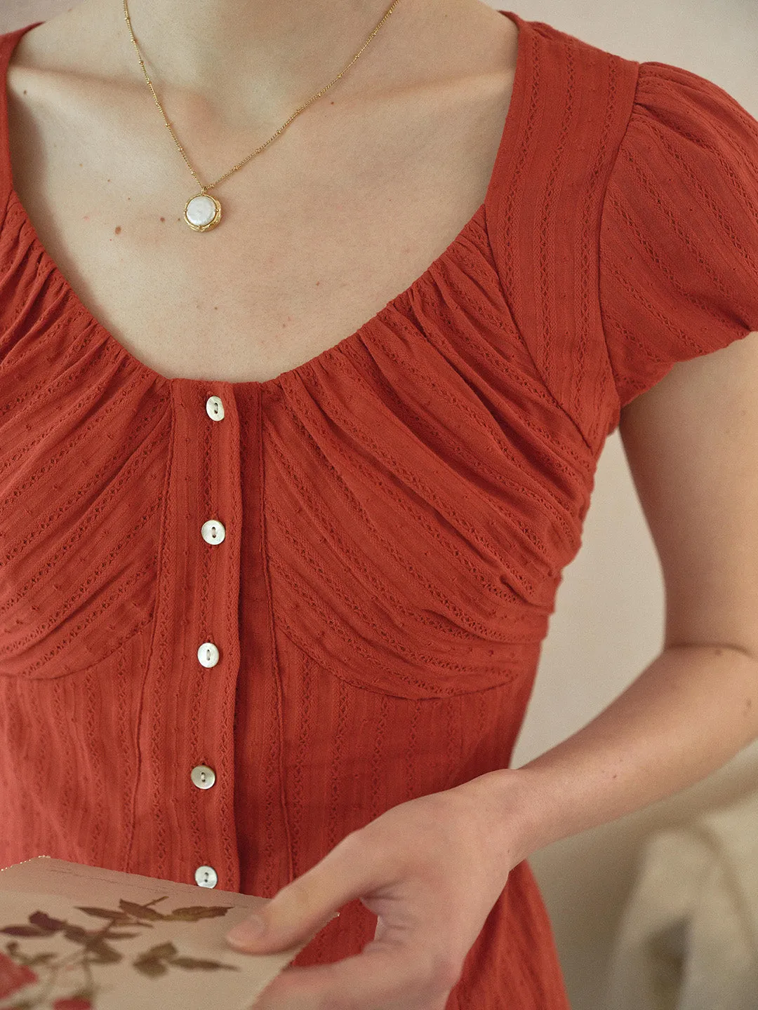 Lacey Round Neck Waist 100% Cotton Blouse sold by Simple Retro product image thumbnail 3