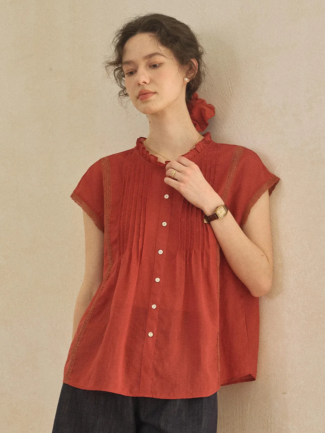 Lilac Ruffle Collar Blouse sold by Simple Retro product image thumbnail 4