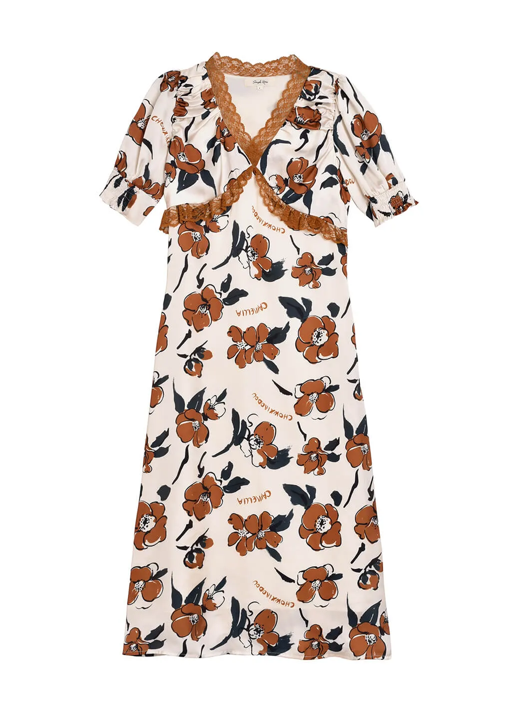 【Final Sale】Chowxiaodou Camellia Printed Red Midi Dress sold by Simple Retro product image thumbnail 4