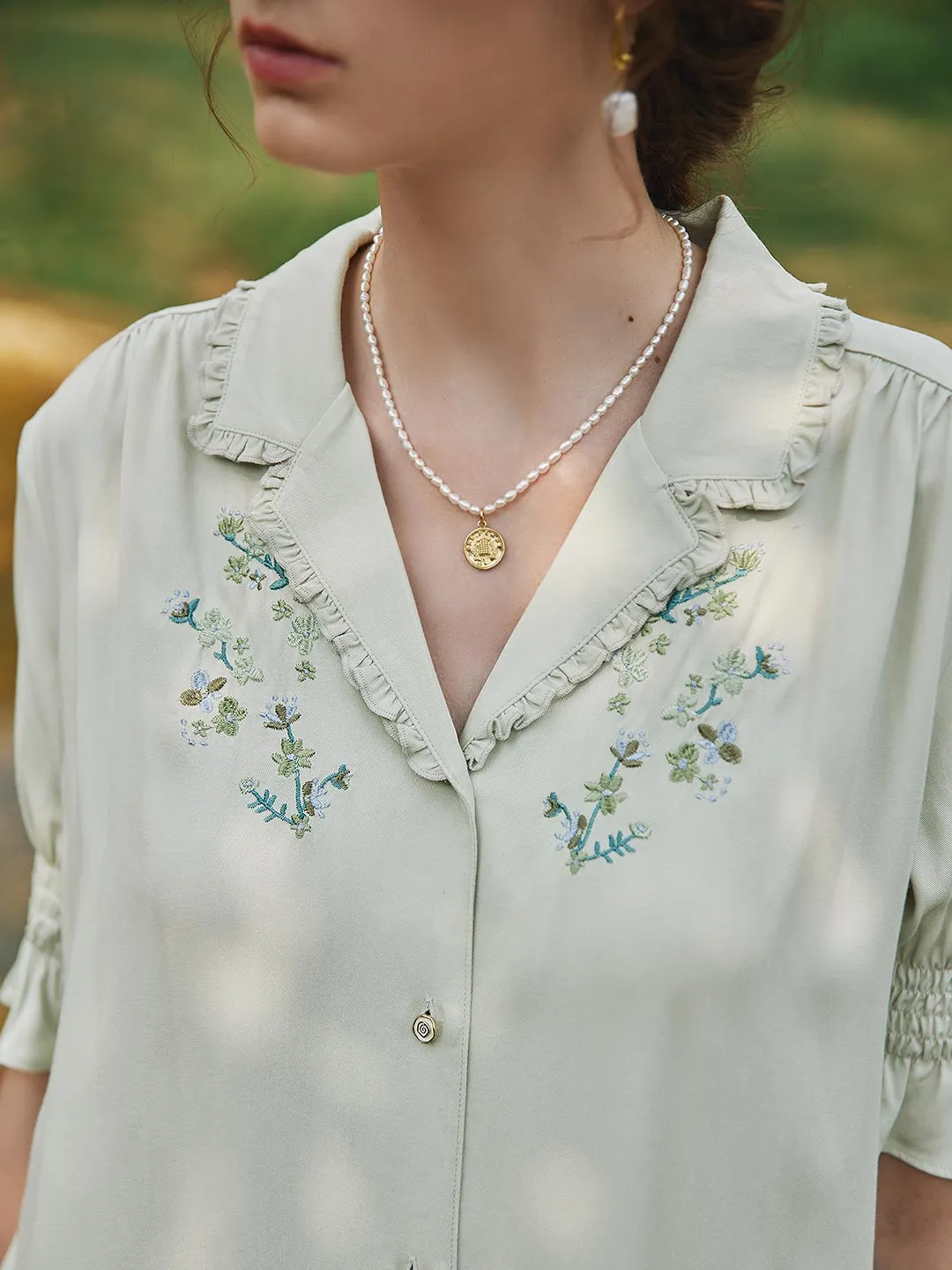 Alicia Floral Embroidery V-Neck Blouse sold by Simple Retro product image thumbnail 2