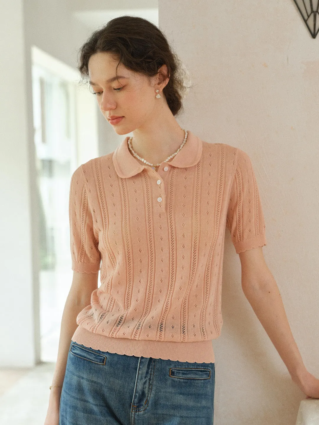 Camila Polo Collar Retro Texture Linen Knit Top sold by Simple Retro product image thumbnail 5