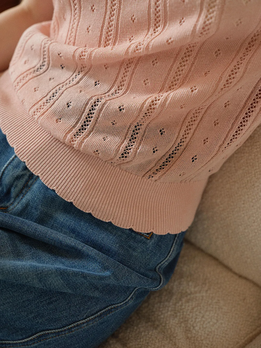 Camila Polo Collar Retro Texture Linen Knit Top sold by Simple Retro product image thumbnail 3