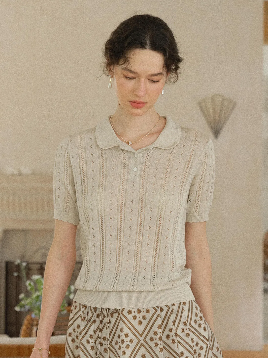 Camila Polo Collar Retro Texture Linen Knit Top sold by Simple Retro product image thumbnail 3