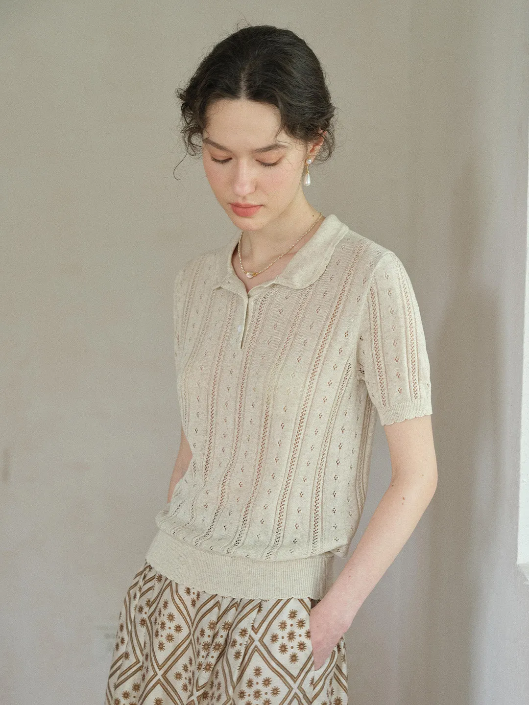 Camila Polo Collar Retro Texture Linen Knit Top sold by Simple Retro product image thumbnail 4
