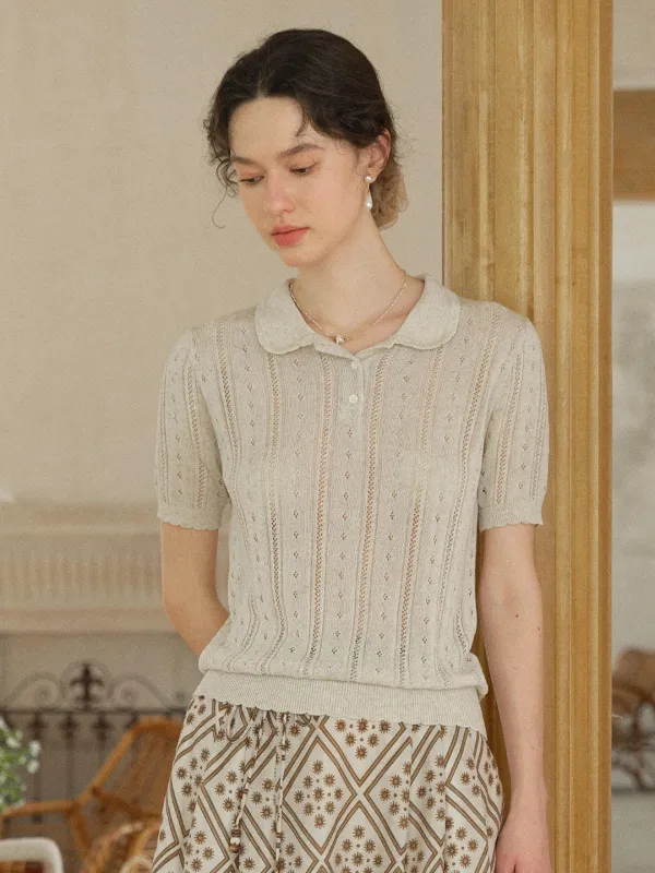 Camila Polo Collar Retro Texture Linen Knit Top made by Simple Retro