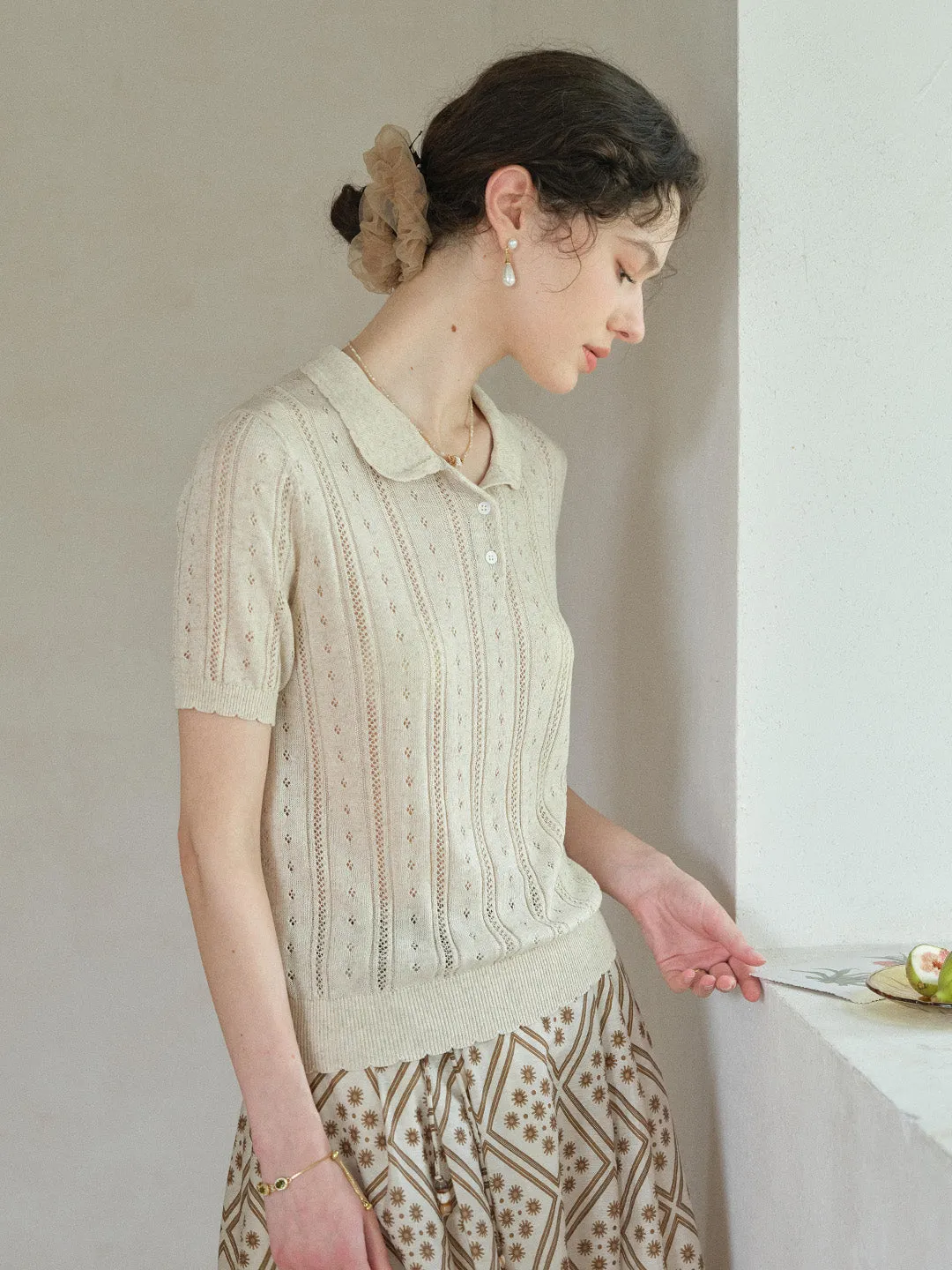 Camila Polo Collar Retro Texture Linen Knit Top sold by Simple Retro product image thumbnail 5