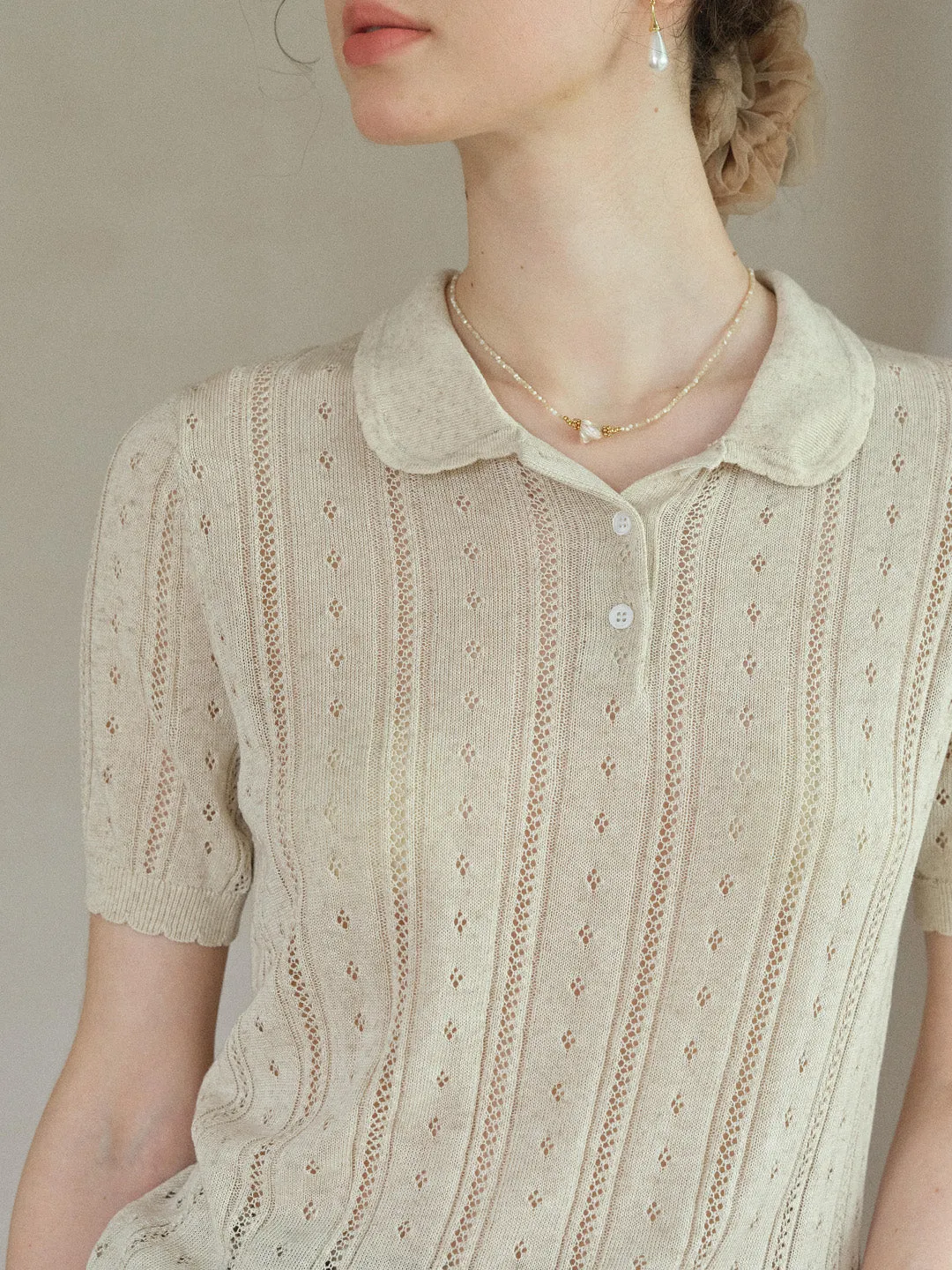 Camila Polo Collar Retro Texture Linen Knit Top sold by Simple Retro product image thumbnail 2