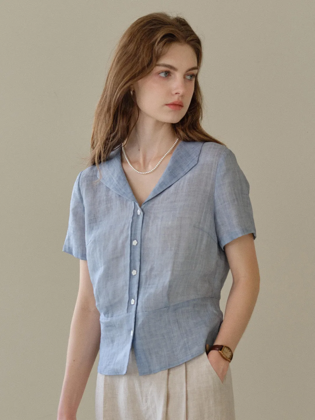 Emily V-Neck Ramie Blouse sold by Simple Retro product image thumbnail 4