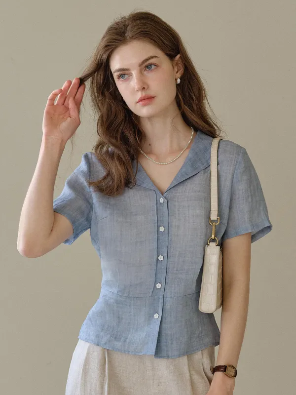 Emily V-Neck Ramie Blouse made by Simple Retro