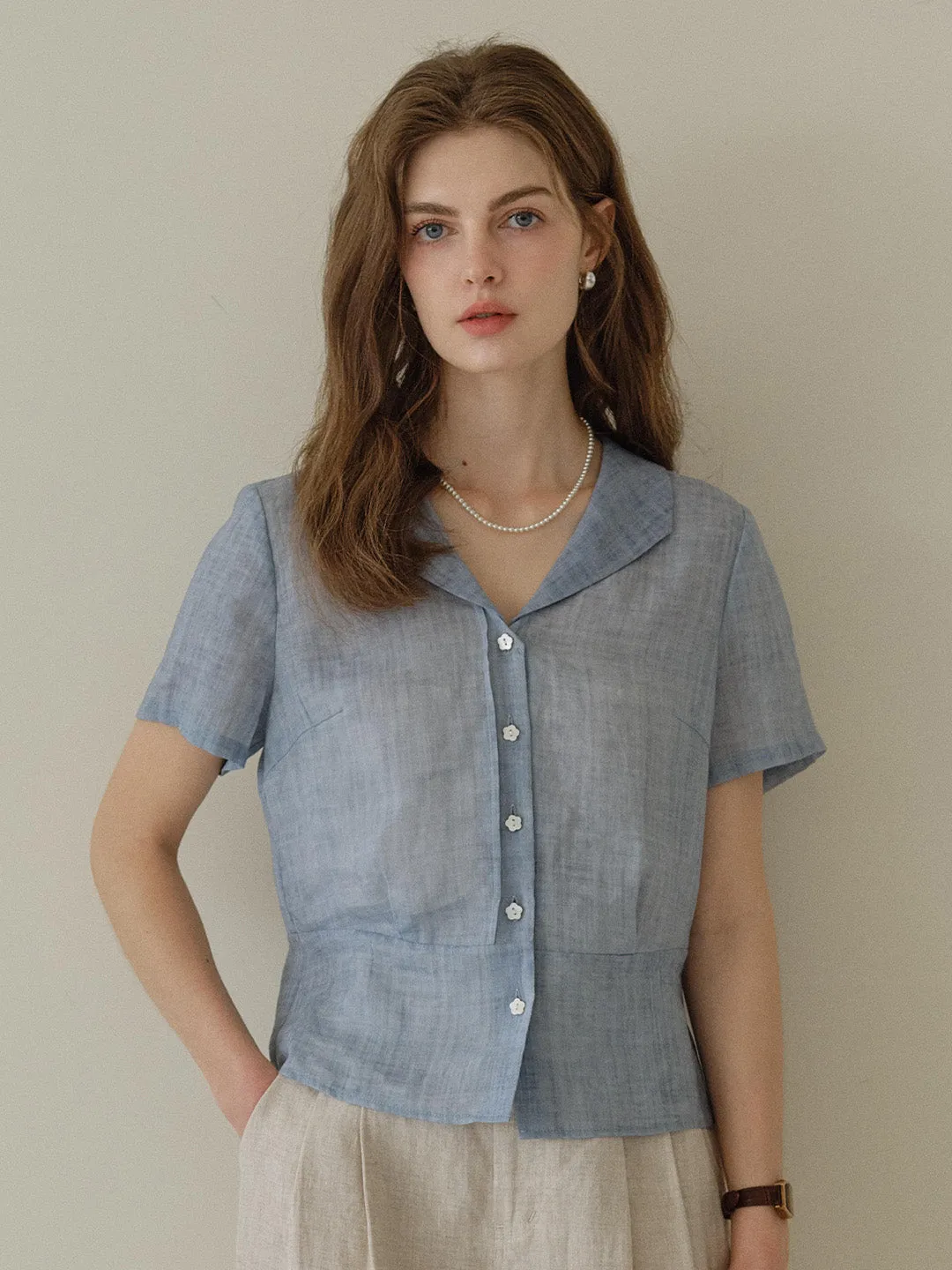 Emily V-Neck Ramie Blouse sold by Simple Retro product image thumbnail 3