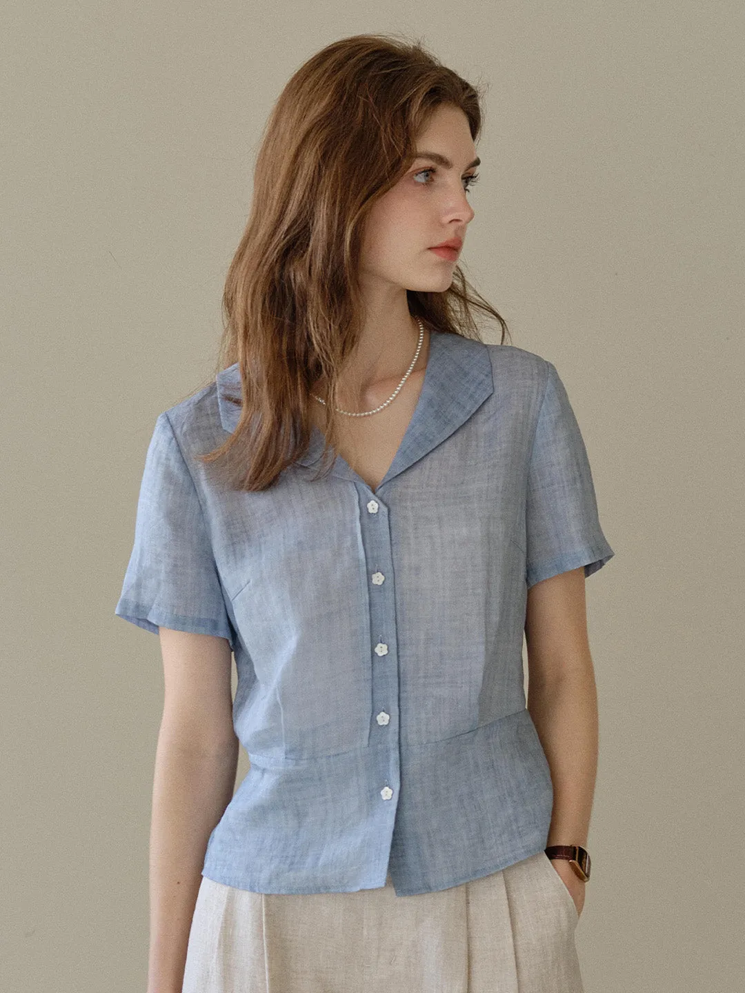 Emily V-Neck Ramie Blouse sold by Simple Retro product image thumbnail 5