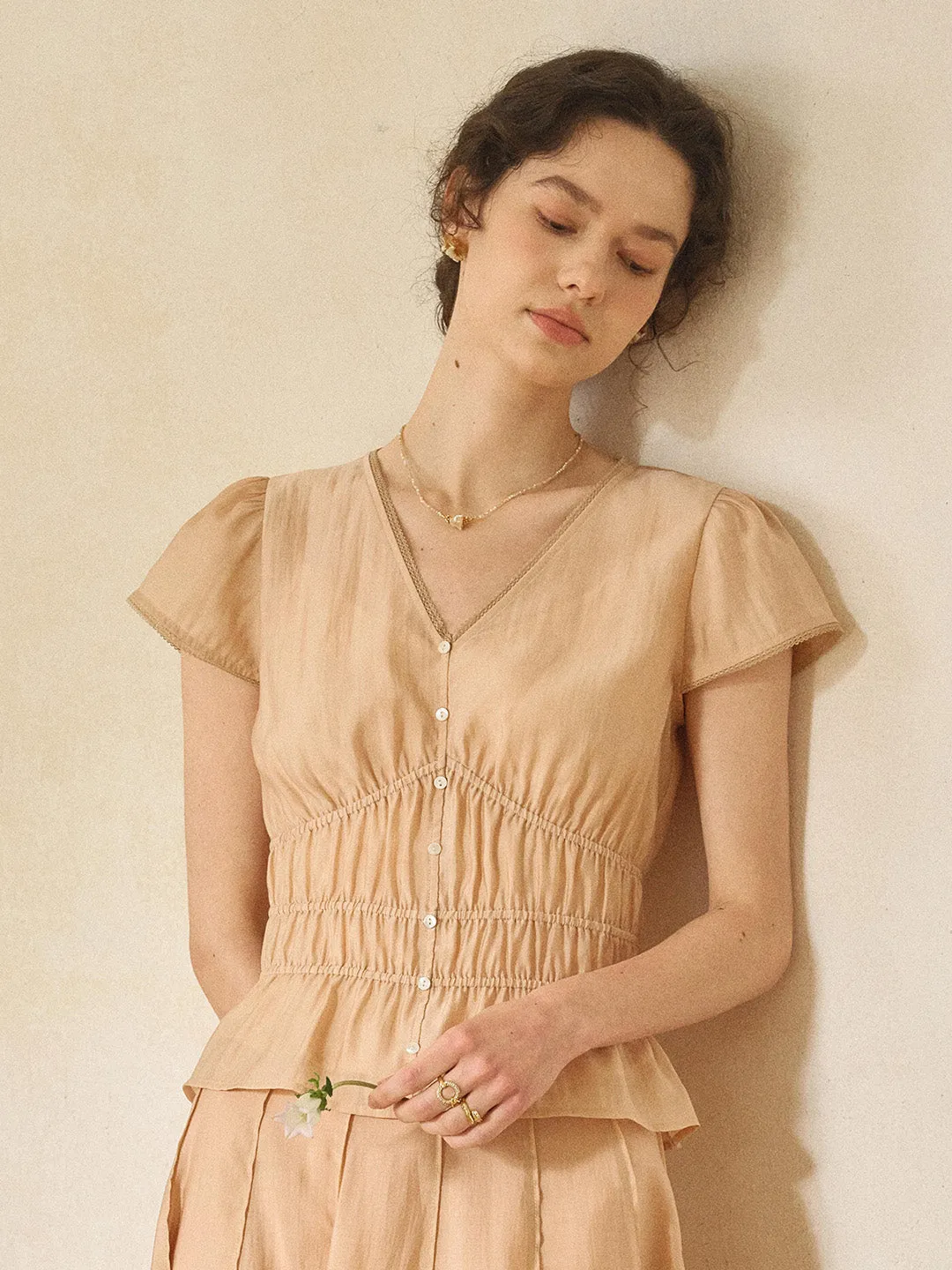 Amelia V-Neck Light Lyocell Blouse sold by Simple Retro product image thumbnail 4