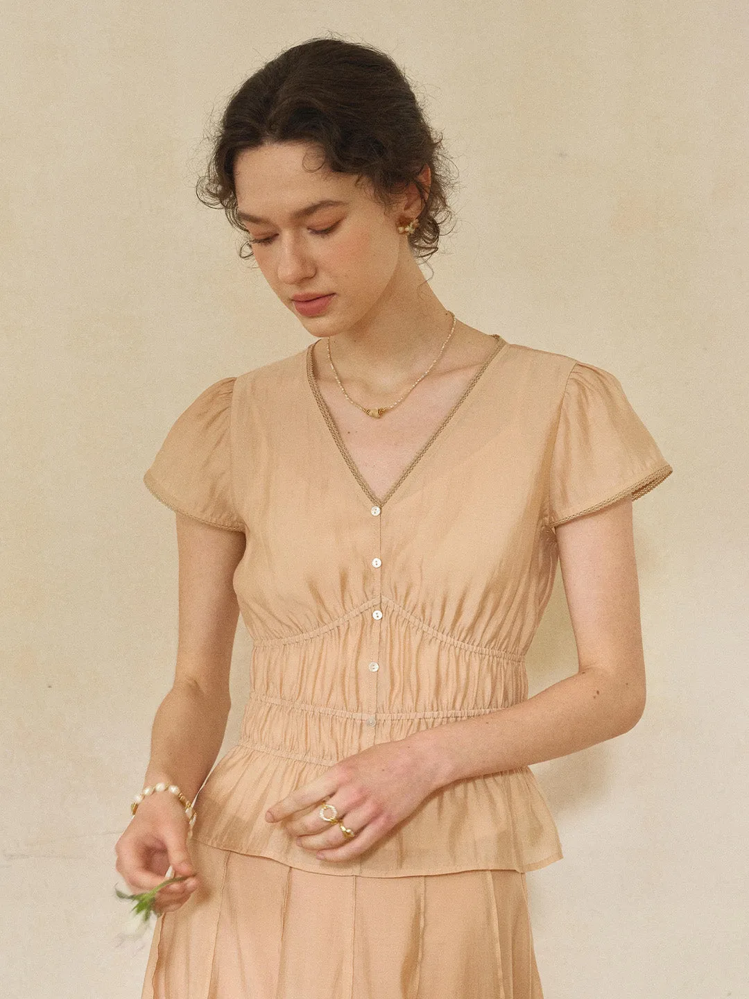 Amelia V-Neck Light Lyocell Blouse sold by Simple Retro product image thumbnail 3