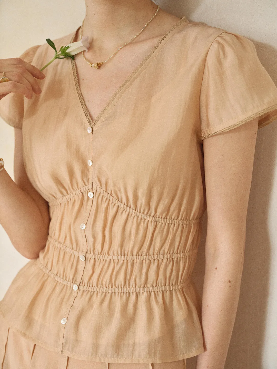 Amelia V-Neck Light Lyocell Blouse sold by Simple Retro product image thumbnail 2