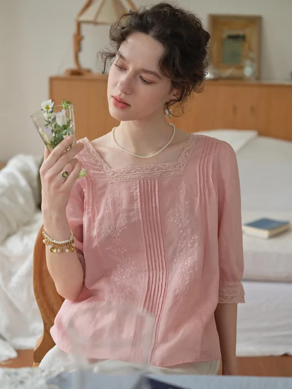 Raina Square Neck Embroidery Blouse made by Simple Retro