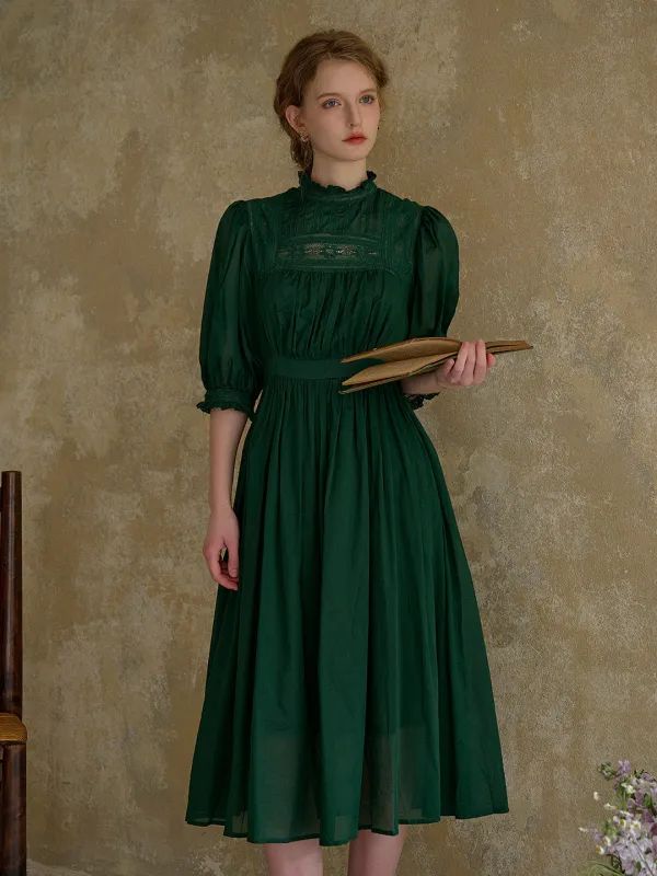 Averie Lace Panel Emerald Green Cotton Dress made by Simple Retro