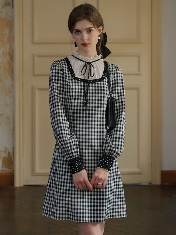 【Final Sale】Cecilia Bow Lace Mock Neck Contrast Dress sold by Simple Retro