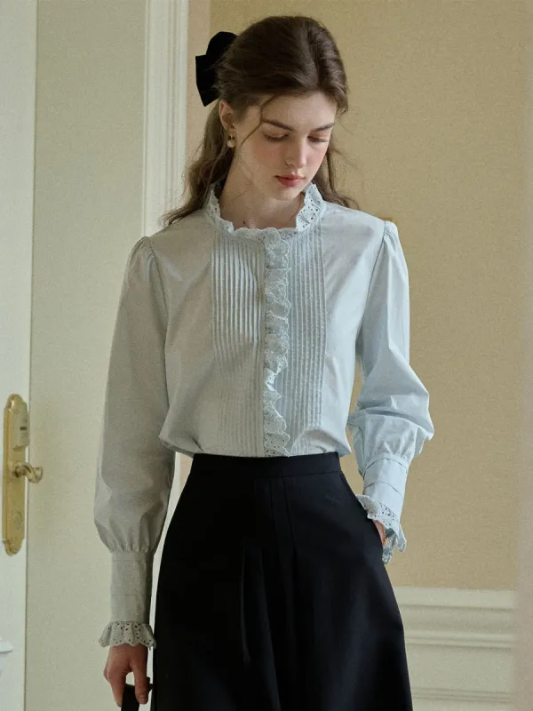 Jordyn Hollow Lace Patchwork Crew Neck Blouse sold by Simple Retro