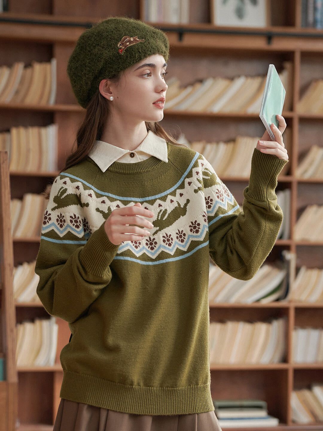 Rabbit Fair Isle Round Neck Knitwear sold by Simple Retro