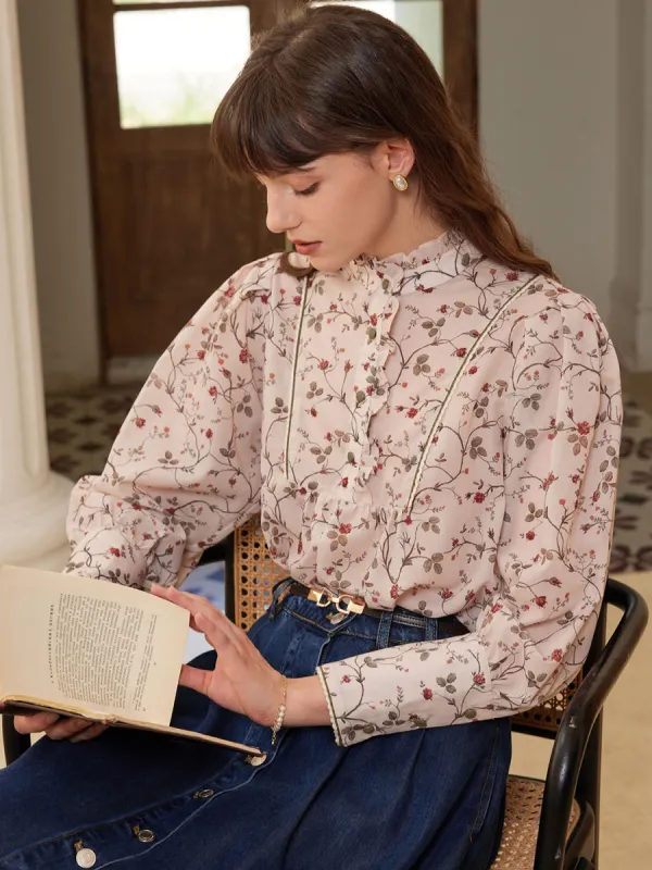 Maddie Vintage Mock Neck Ruffled Paneled Blouse sold by Simple Retro