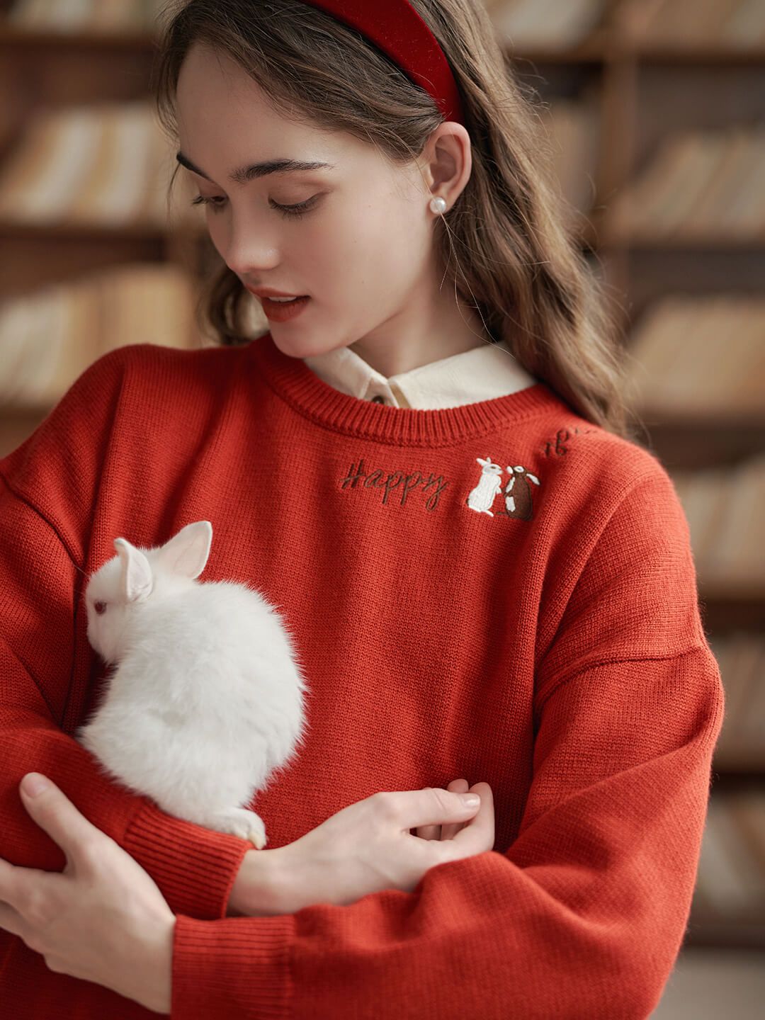 【Final Sale】Rabbit Embroidery Round Neck Knitwear sold by Simple Retro
