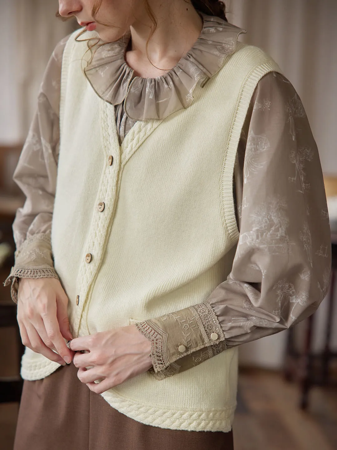 Brielle Cable White Knitted Vest sold by Simple Retro