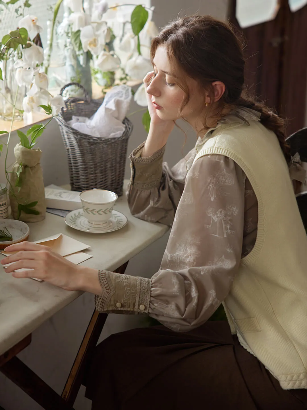 Brielle Cable White Knitted Vest sold by Simple Retro product image thumbnail 5